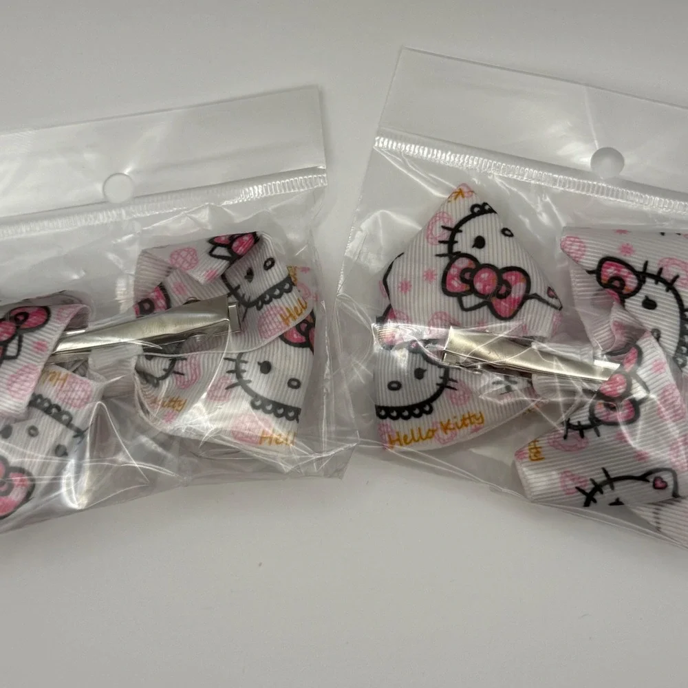 Kitty Hair‎ Bow Clips Set For Kids Girls Pink White Character